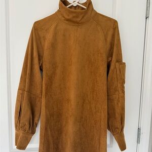Women's Vintage Loose Suede Turtleneck Mini Dress